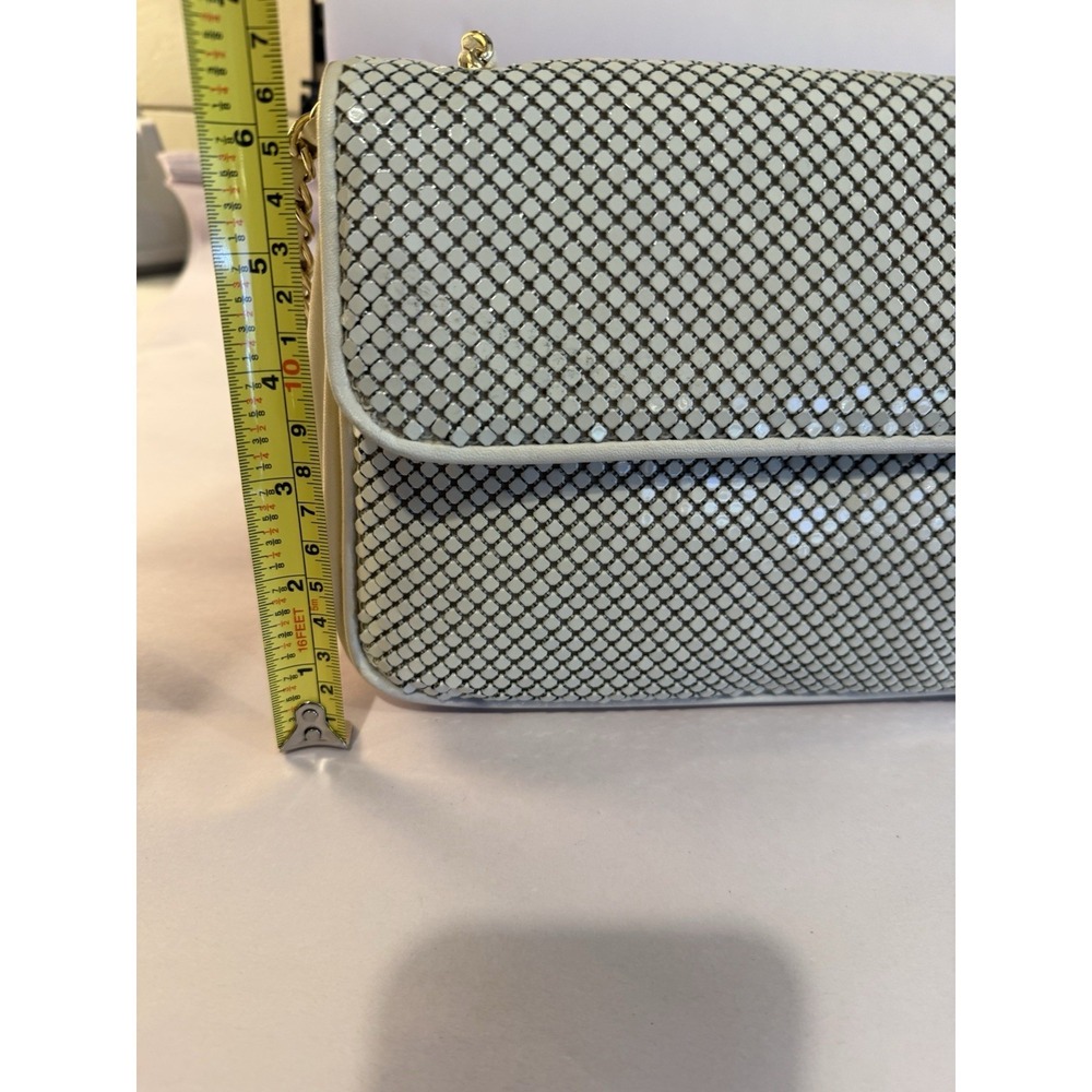 Vintage Whiting & Davis White Metal Mesh Purse Gold Chain Shoulder Bag 10.5" - Picture 11 of 15